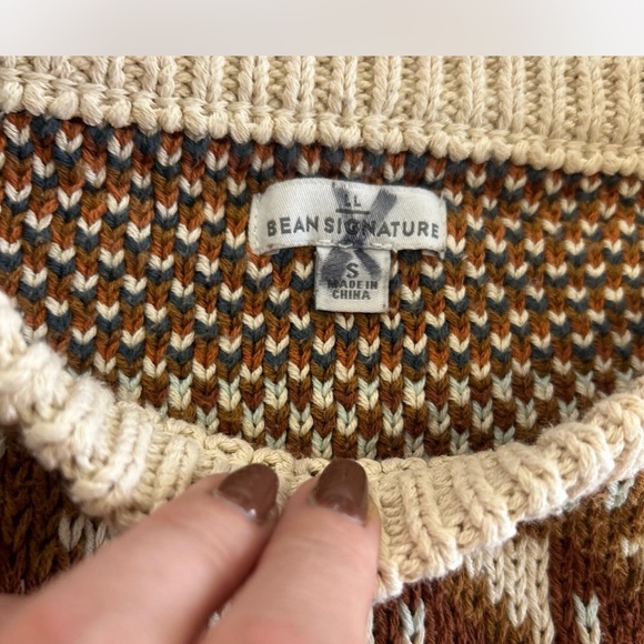 L.L.Bean Signature Cotton Fisherman Tunic Sweater Fair Isle Cable-knit Woman SM - Picture 3 of 9